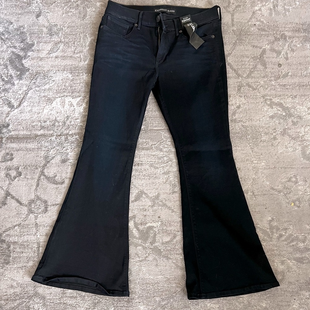 Express dark mid rise bell flare jeans